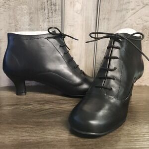 Vintage Victorian Ankle Boots Womens 9.5M Black Lace Up Steampunk Kitten Heel